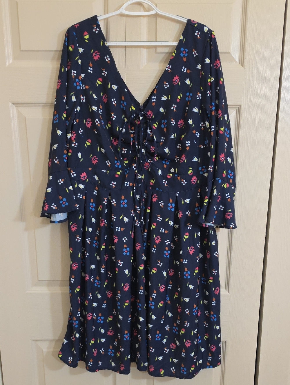 Eloquii Navy Floral Tie-Front Dress